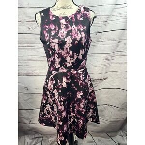Jennifer Lopez Women's Floral Print Black‎ Purple Fit Flare Dress Size 12